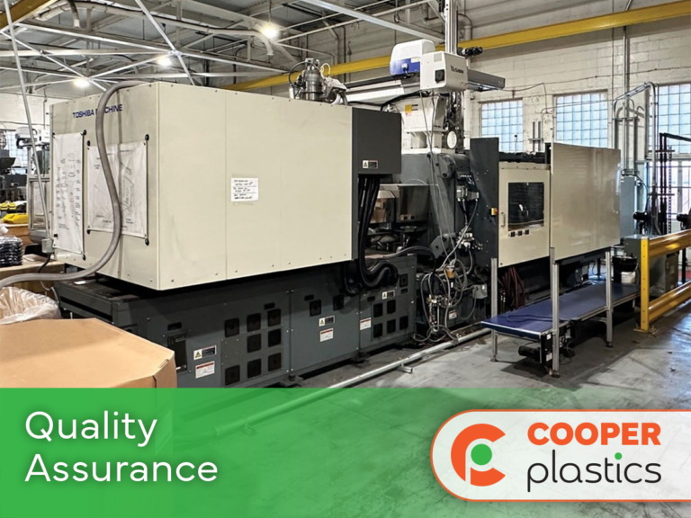An injection molding machine at the Cooper Plastics manufacturing facility