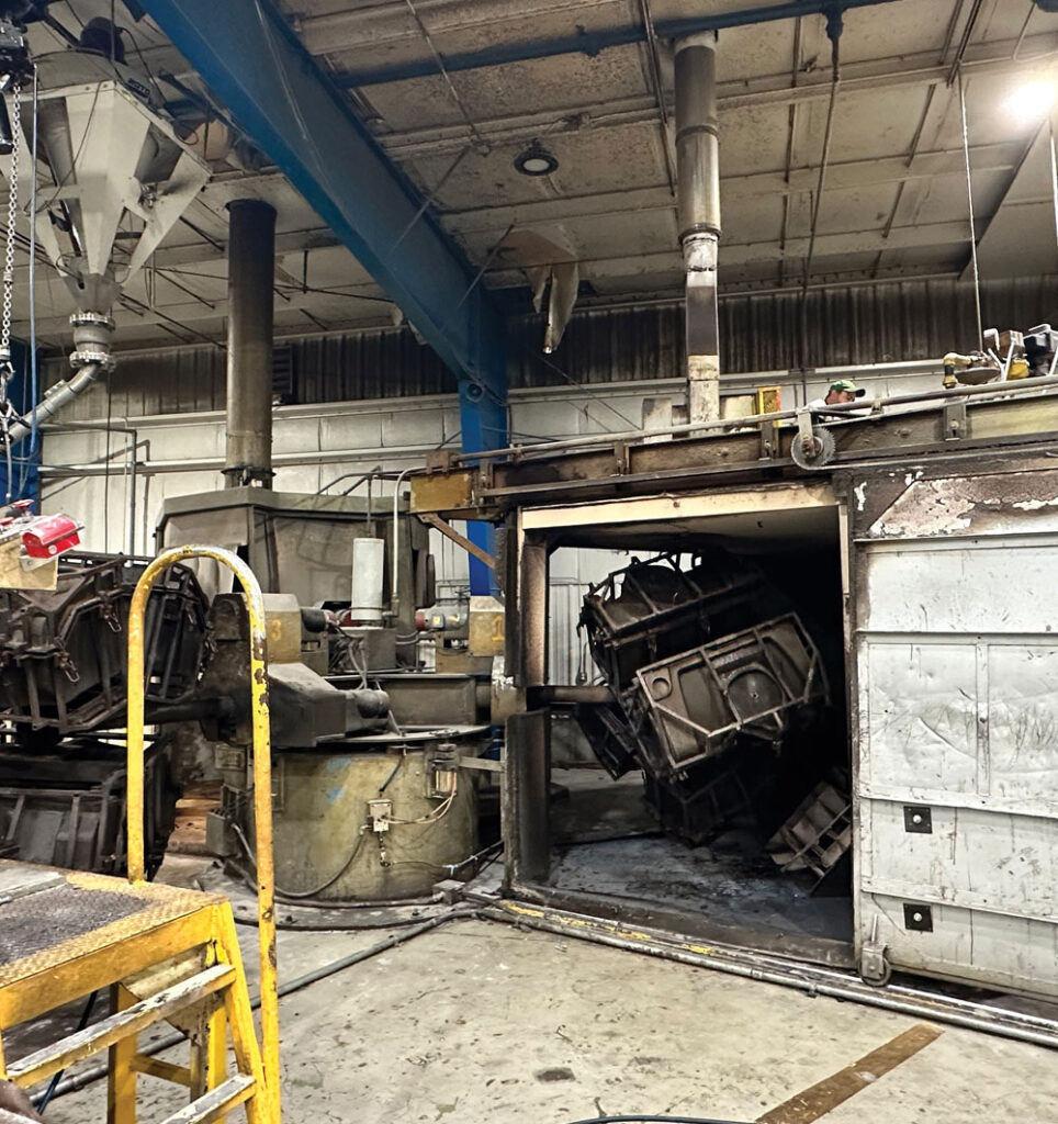 A rotational molding machine at the Cooper Plastics manufacturing facility