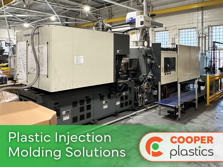 An injection molding machine at the Cooper Plastics manufacturing facility